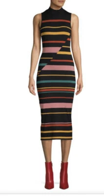 NUEVO CON ETIQUETAS VESTIDO SUDADERA BCBG MAX AZRIA $158 NEGRO COMBO SIN MANGAS RAYAS TALLA L GRANDE Foto 1 de 3