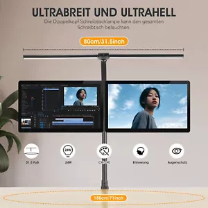 LED Schreibtischlampe Doppelkopf Tischlampe Dimmbar Leselampe Büroleuchte Lampe - Bild 1 von 12