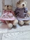 Victoria's Garden Pair Of 5” Dressed Bears Embroidered Dresses