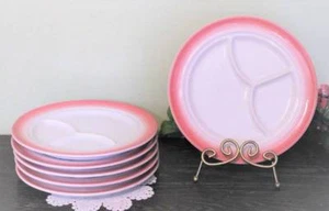 Dinner Plate Pink White Dishes Johnson Vintage Restaurant Falls Creek 10 in 6pc - Picture 1 of 4