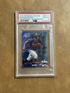 2017 BOWMAN CHROME RONALD ACUNA MINI BLUE SHIMMER REFRACTOR 1ST /150 PSA 10