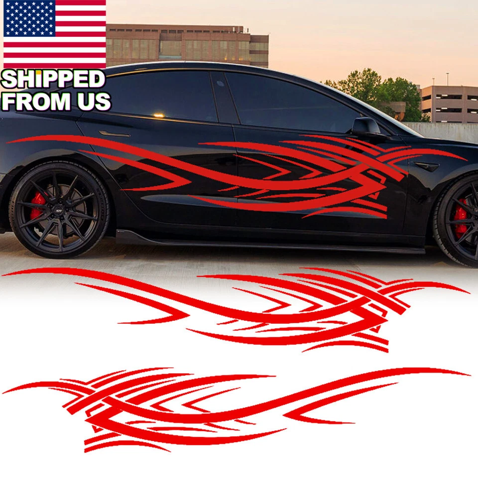 2x 7.8Ft Red Streamline Graphics Decal Stickers Car Body Side Skirt Door Fender - Image 1 of 4