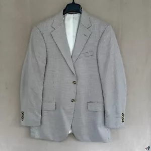 T Harris London Men’s Brown Beige Silk Wool Sport Coat Sz 40R 2 Btn Houndstooth - Picture 1 of 18