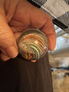 VTG Rough Handmade MARBLE 4” Around Swirl Glass MARBLE  W/Pontil Chip 1908 Era