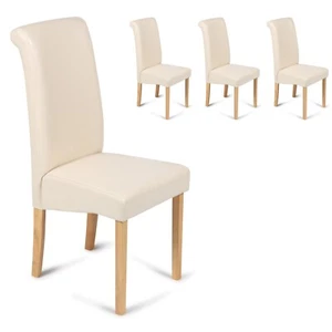 4 Cream Dining Chairs Faux Leather Scroll Top Padded Seat Dining Kitchen Roma - Picture 1 of 6