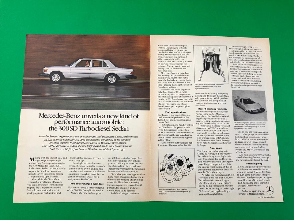 1978 MERCEDES BENZ 300SD 300 SD VINTAGE ORIGINAL PRINT AD ADVERTISEMENT 2 PAGE - Image 1 of 1