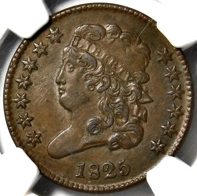 👍🏿🤎👍🏿❤️‍🔥🟤❤️‍🔥😎NGC MS61 1825 CLASSIC HEAD HALF CENT - Image 1 of 3