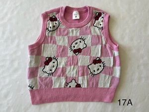 Hello Kitty by Sanrio Sweater Vest Knit Checkered Pink & White Women’s Large - Picture 1 of 7