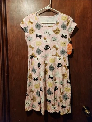 Vestido Patinador Wonder Nation Nuevo con Etiquetas Niñas XL Caras de Gato Rosa Claro Con Bolsillos  Foto 1 de 3