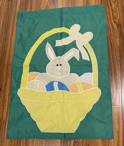 Vintage Easter Bunny Basket Nylon Embroidered House Garden Flag 40” x 28” - Picture 1 of 4