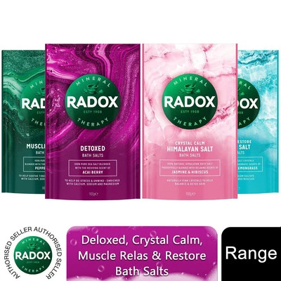 4x de 900 g de sales de baño Radox Mineral Therapy relajación muscular, restauración, desintoxicación o calma - Imagen 1 de 4