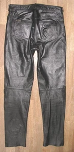 - LINUS - Pantaloni In Pelle Da Uomo In Nero In Pelle Liscia Circa W33-34/ L36 - Foto 1 di 4
