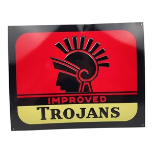 Vintage Improved Trojans Condoms Drug Store 13" Embossed Metal Sign - Picture 1 of 8