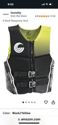 Connelly Hombres Clásico Neopreno Agua Jet Ski Chaleco Salvavidas Adulto 3 XL Amarillo Negro  Foto 1 de 4
