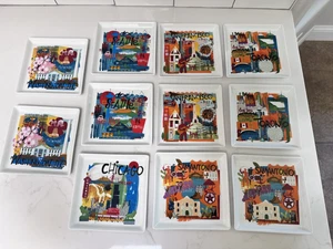 Kiste und Fass Quadratisch Porzellan Road Trip Vorspeise Snack Teller 11er Set EUC - Bild 1 von 9