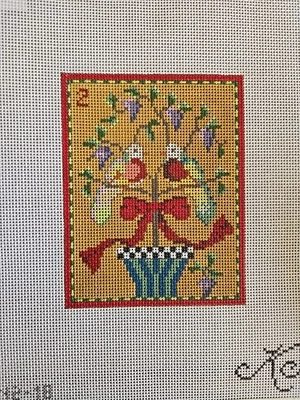 Needlepoint Handpainted Kelly Clark 2 Turtle Doves Christmas 4x5 - Image 1 of 3