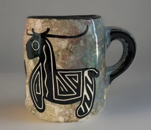 Mana Pottery Mug Black Horse Peyote Signed Mana USA Native American Style - Picture 1 of 11