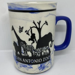 Taza de café zoológico de San Antonio mármol azul mono tigre jirafa elefante 16 oz - Imagen 1 de 8