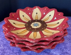 Pier 1 Carynthum Salad Dessert Plate Red Flower Petal Shaped Embossed Set Of 4 - Picture 1 of 4