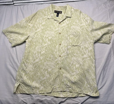 Nat Nast Shirt Mens Large Green White Silk Hawaiian Camp Casual Floral Button Up - Image 1 of 4