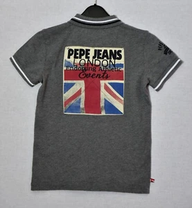 Boys Pepe Jeans Grey Polo Shirt T-Shirt, Union Jack Flag, Size 8 Years - Picture 1 of 11