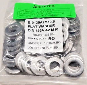 New M10.5 Flat Washers, ISO 7089, 304 Stainless Steel (50ea) - Picture 1 of 4