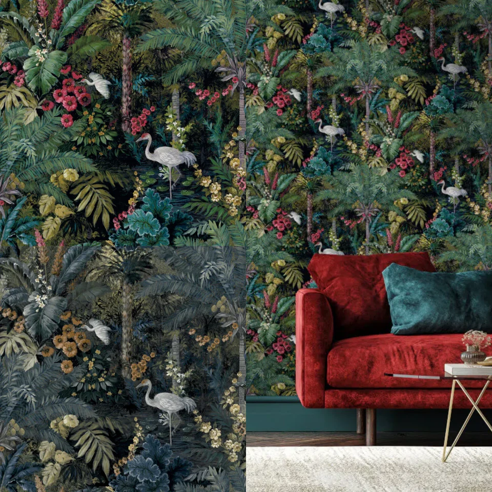 Holden Decor Jungle Paradise Wallpaper Black Or Navy Statement Feature Wall - Image 1 of 1