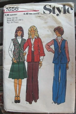 Style 1656 Skirt Vest Pants Jacket Yg. Jr/Teen 15/16 89cm 35" bust Pattern Uncut - Image 1 of 3