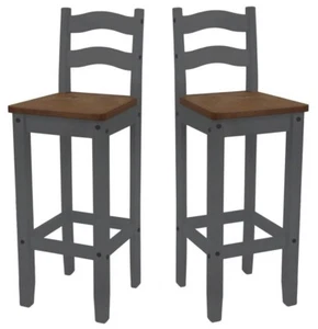 Corona Grey Pair of Bar Stools Tall Chairs Mexican Solid Pine Mercers Furniture® - Picture 1 of 5