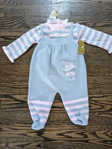 Vintage Friemanit Sweater Set Outfit Top Overall Infant Baby Girl NEW Size 6 Mo - Picture 1 of 8
