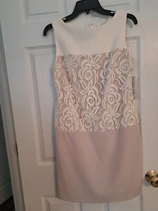 NWT Sandra Darren Women's Tan Ivory Sleeveless Floral Lace Sheath Dress Sz 6 - Picture 1 of 7