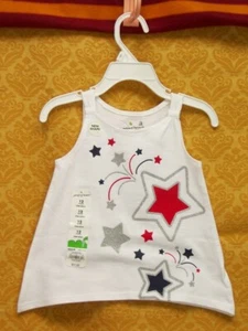 Stars Sleeveless SHIRT Tank Top WHITE 4th of July GIRLS 12m USA America New NWT - Picture 1 of 2