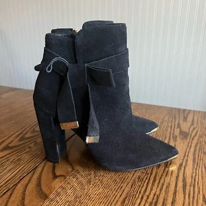 Ted Baker Heeled Booties Sailly Tie Up Black Suede Ankle Boots 37 (US 7) - Picture 1 of 6