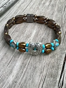 Copper Magnetic Hematite Bracelet Anklet 2 row w Angle Wings Turquoise - Picture 1 of 5