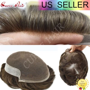 Herren Toupee Echthaar Ersatzsystem französische Spitze vorne dünne Haut Haarteil - Bild 1 von 80