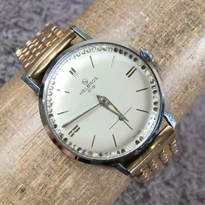 Vintage Helbros Men Dress Gold Expansion Band Mechanical Wind 32mm Watch 6 1/2" - Picture 1 of 12
