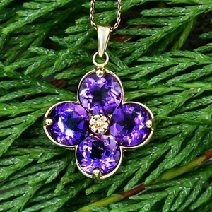2.00 Ct Round Cut Simulated Amethyst Flower Shape Pendant 14K Yellow Gold Plated - Picture 1 of 2