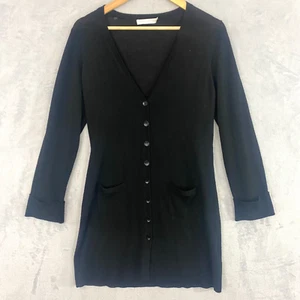 Anne Fontaine Button Up Long Cardigan Sweater Womens Size 40 Black Tunic Cuffed - Picture 1 of 17
