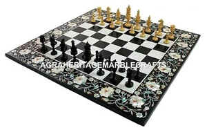 Chess Marble Top Table Pauashell Precious Inlay Stone Art Hallway Decor H4514 - Picture 1 of 6