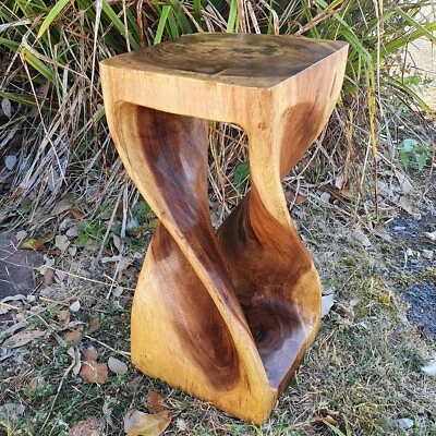 Small Twist Table/Hand Carved Solid Wood/Lamp Table/Plant Stand/Natural Finish - Image 1 of 4