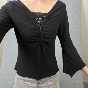 Fashion Fair Y2K Top Womens Large Black Glomesh Mesh Chain Witchy Whimsygoth - Picture 1 of 9