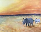 Original Acrylic Rhino Painting At Sunset In South Africa