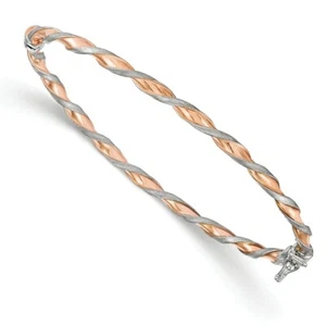 14k 14kt Two-tone w/Rose-tone Twisted Bangle Bracelet 7 inch X 3 mm - Picture 1 of 2