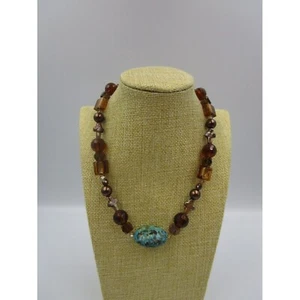 Collar de cuentas de plata de ley con perlas de vidrio y piedra natural, 17", cierre de palanca - Imagen 1 de 9