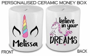 Personalisierte Spardose Einhorn Träume Geschenk Geburtstag Geschenkidee - Bild 1 von 1