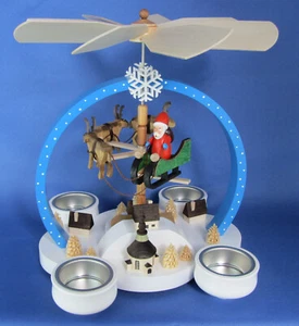 Pyramide farbig Teelicht Winterzauber & Rentiere geschnitzt Erzgebirge Seiffen - Bild 1 von 2