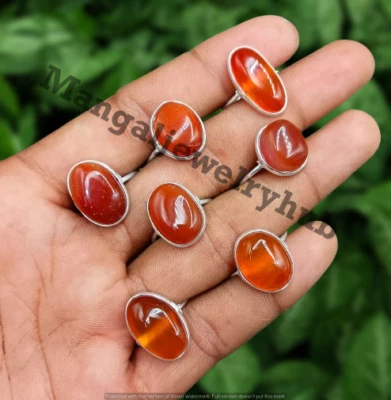 Best Buy Carnelian Gemstone 10PCS Rings Lot 925 Silver Plated Wholesale Jewelry - Image 1 of 4