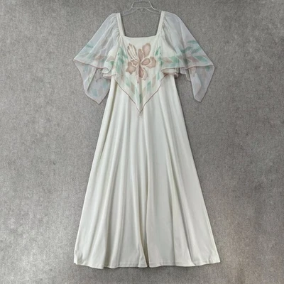 Vestido maxi formal vintage anos 70 branco rosa pêssego chiffon esvoaçante anjo 16 - Imagem 1 de 4