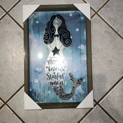 Besos de sirena y deseos de estrellas de mar hogar, decoración de playa. 12x18 pulgadas Foto 1 de 3