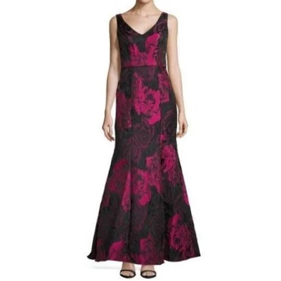 JS Collections Black Pink Rose Floral Maxi Long Dress Ball Gown Size 4 - Image 1 of 4